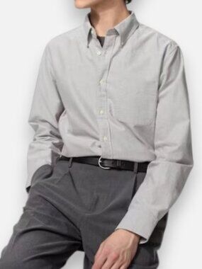 Uniqlo Oxford stretch slim fit long sleeve shirt light grey men's size S